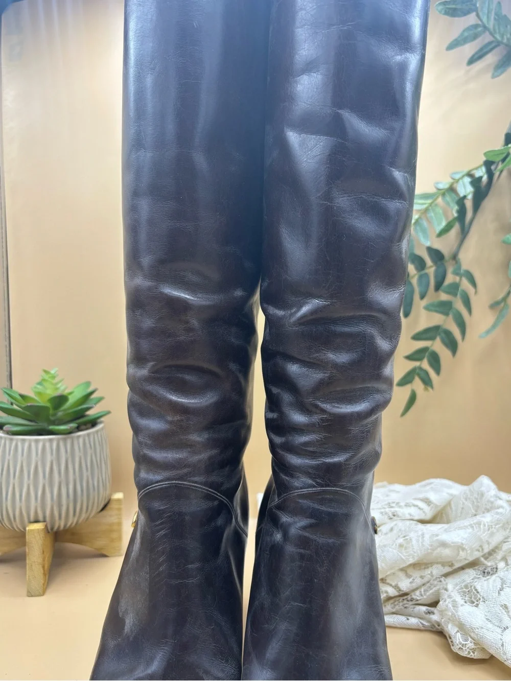 Vintage 1970s/1980s GUCCI Brown Leather Knee-High Heeled Boots